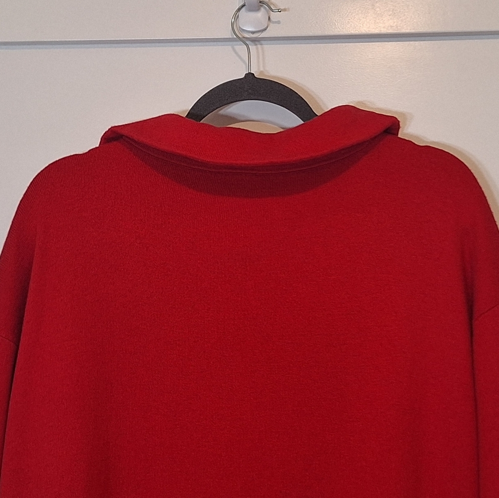 Chico's Classic Funnel Neck Cotton Blend Sweater  Stretch Risque Red Soft Large - Picture 10 of 12